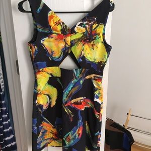 MILLY pop art floral dress with cut out detail