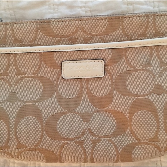 SOLD- Larger Tan & White Coach Wristlet - Picture 2 of 4
