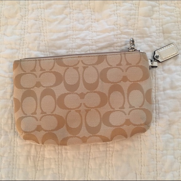 SOLD- Larger Tan & White Coach Wristlet - Picture 3 of 4
