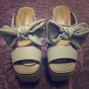 Denim Bow Wedge Platform