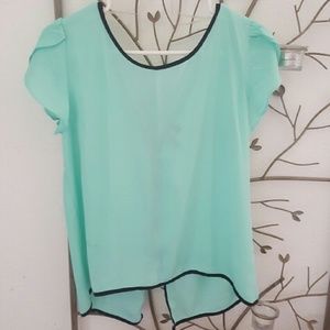 Sheer teal and black trim top
