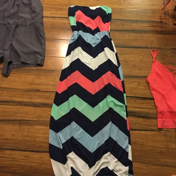strapless rainbow chevron maxi dress