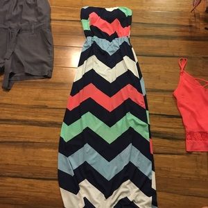 strapless rainbow chevron maxi dress
