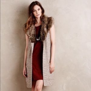 Anthro Angel of the North Fur Collar Sweater Vest
