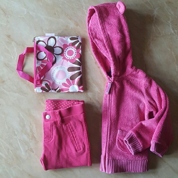 Hot Pink Bear Ears Hooded Zip Up Jacket