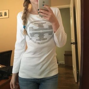Tory Burch Embellished Logo Long Sleeve