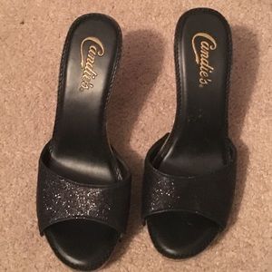 Candie black glitter slip on heels