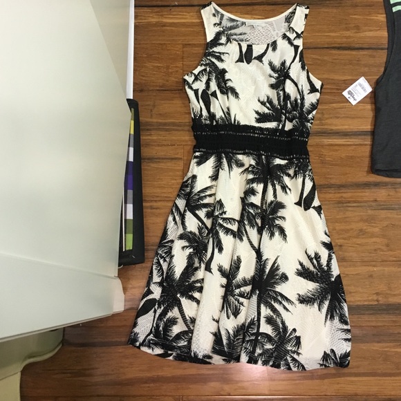 a black and white palm tree dress