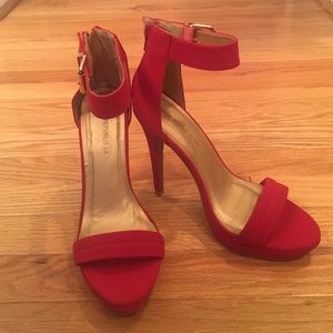 Red Single Strap Platform Heels