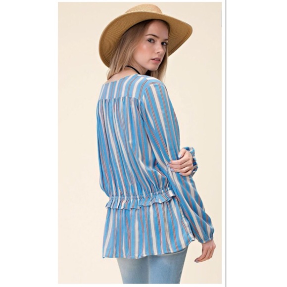 🎉HP🎉BOHO STRIPED PEASANT TOP - Picture 3 of 4