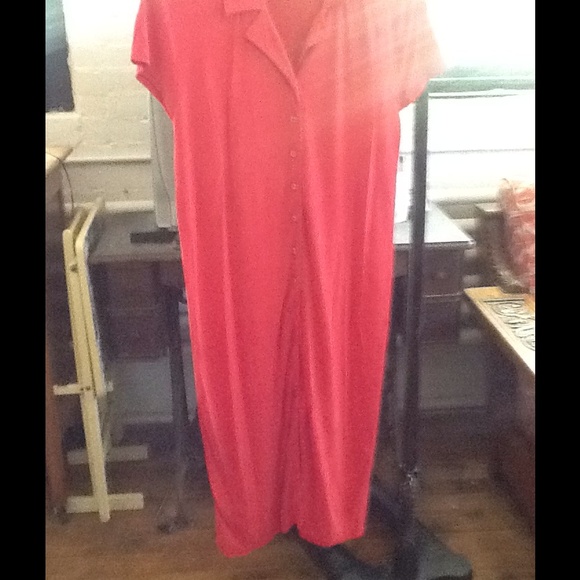 LizSport dress, L, crepe jersey button front coral - Picture 1 of 3