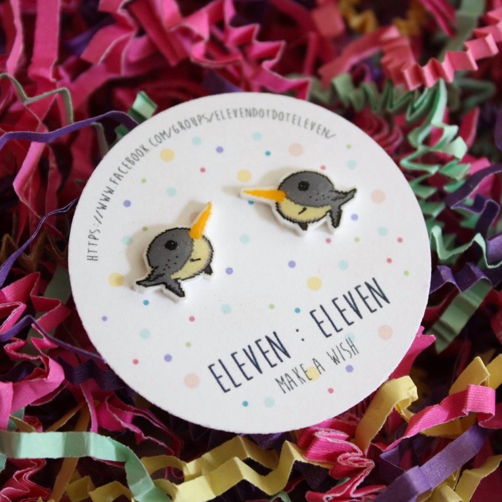 Tumblr Pixel 8Bit Narwhal Stud Post Earrings
