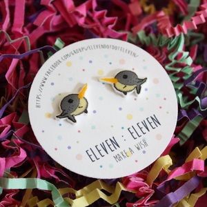 Tumblr Pixel 8Bit Narwhal Stud Post Earrings