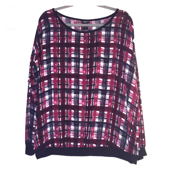 Torrid Black, Red, & Gray sheer Blouse