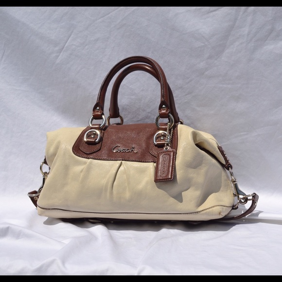 Coach Cream and Brown Ashley Convertible Satchel