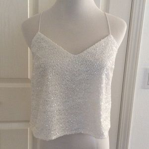 NWT White sequin spaghetti strap top