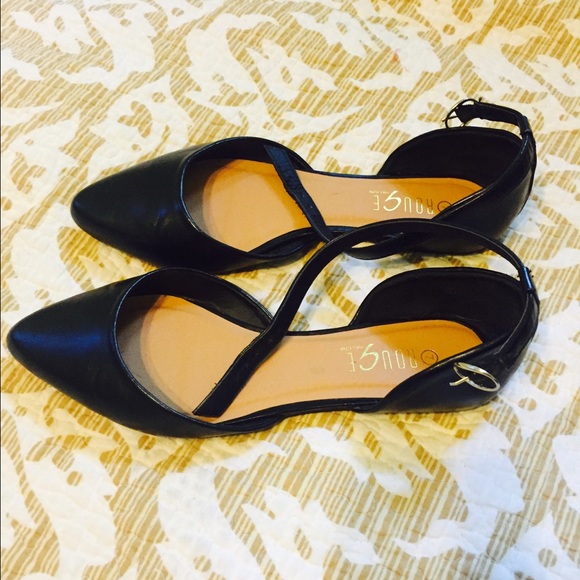 Black ankle strap flats
