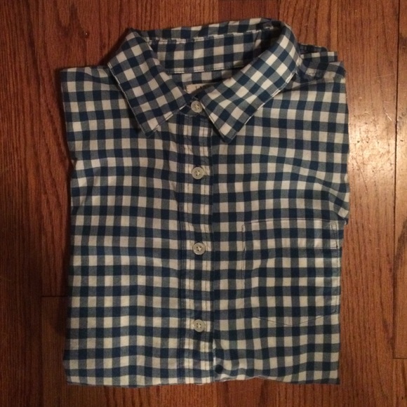 Lands End Blue Checked Button Down