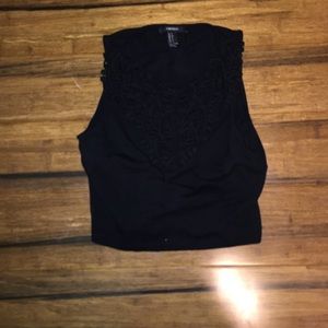 black tank crop top with embroidery