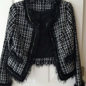 Dolce Cabo Woven Cropped Blazer- Black