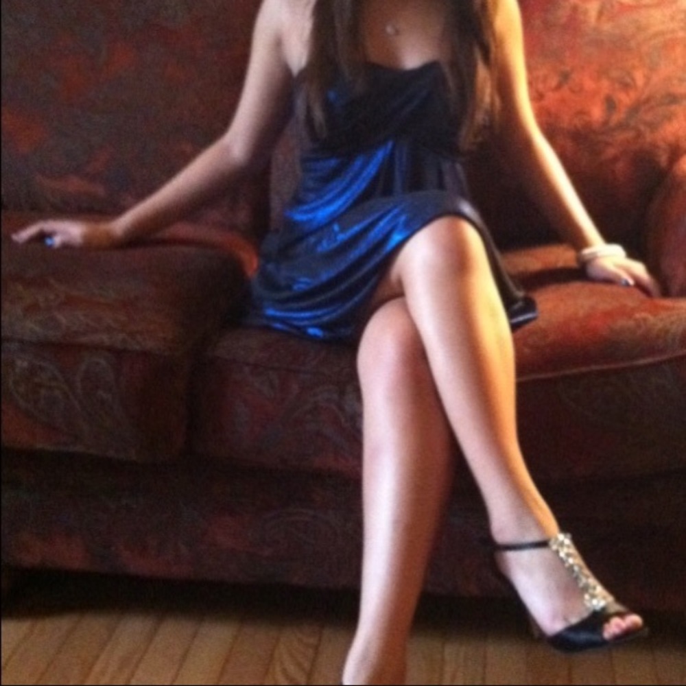 Blue, strapless cocktail dress!