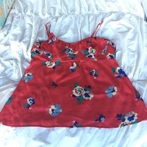 Red flowy top with flowers