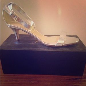 J. Crew metallic silver kitten heels