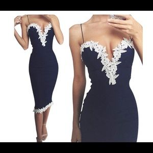 Sexy Navy and White Lace Dress