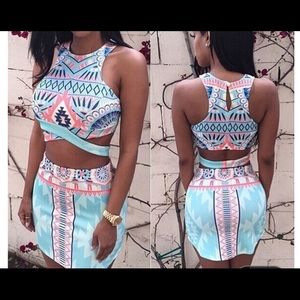 Cute Two Piece Crop Top and Skirt. Aztec Print.