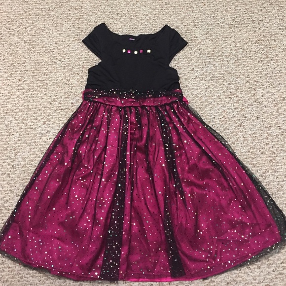 Girls fuchsia and black party dress.