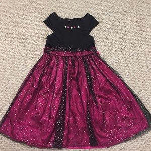 Girls fuchsia and black party dress.