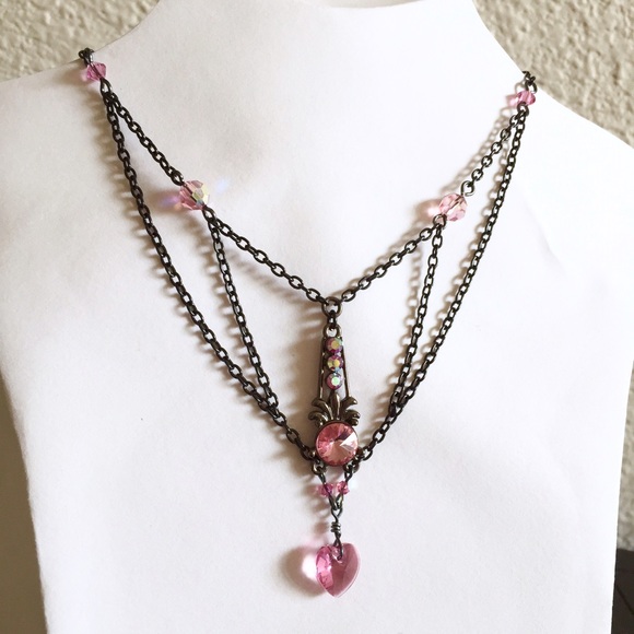 Repurposed Express Pink & Gunmetal Chain Necklace - Picture 3 of 4