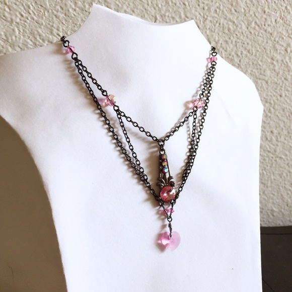 Repurposed Express Pink & Gunmetal Chain Necklace - Picture 4 of 4
