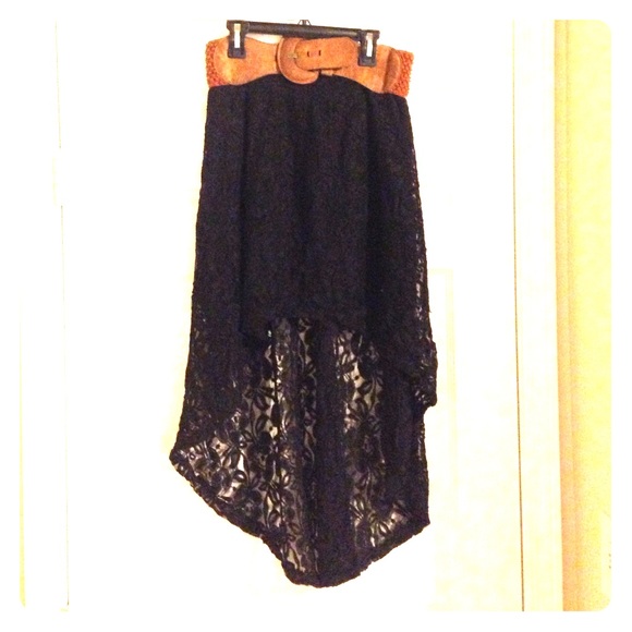 black lace high low skirt with built in belt