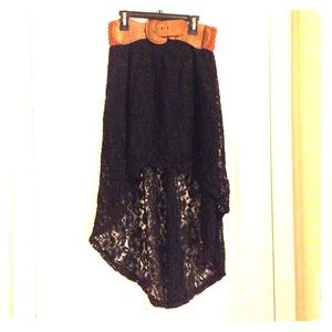 black lace high low skirt with built in belt