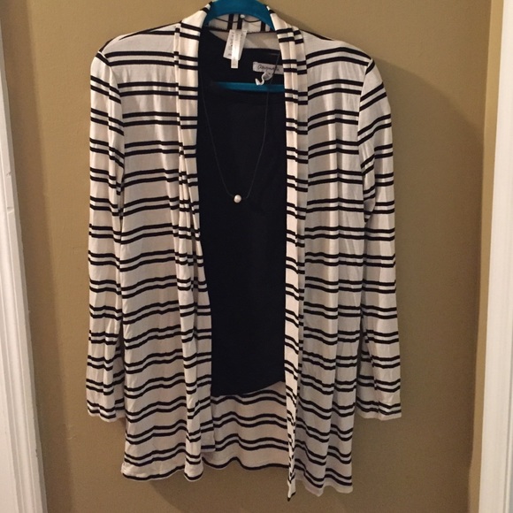 Black & White Striped Elbow Patched Cardigan