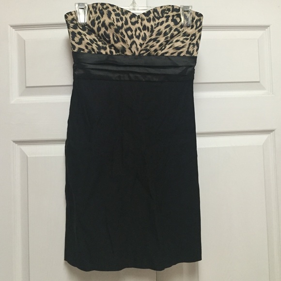 Strapless Black and Animal Print Dress