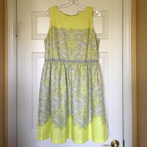 Yellow/green/grey patterned Loft dress NWT.