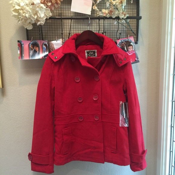Red hooded peacoat