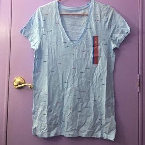 New blue v neck neon swimmer pattern shirt