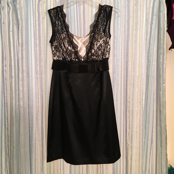 Black dress with cream top