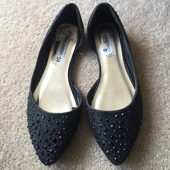 Steve Madden Black Flats with Black Rhinestones