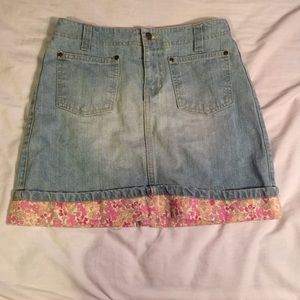 Jean skirt with floral trim