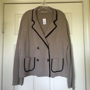 LOFT Cotton Tan Jacket with Black Trim NWT