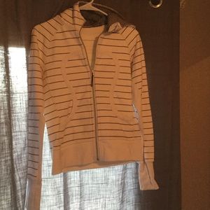Lululemon cream & gray striped scuba hoodie