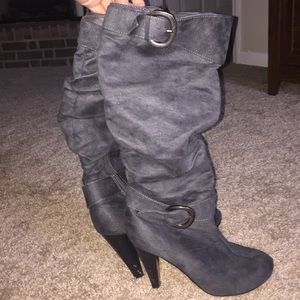 Grey "suede" heeled boots