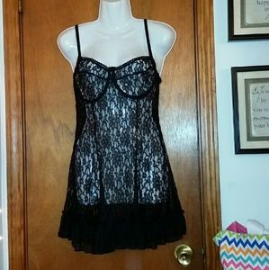 Black lace see through teddy