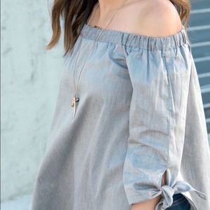 Off the shoulder grey top