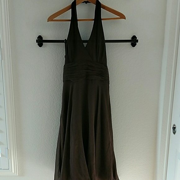 LondonTimes 8p ciffon silk halter dress in brown