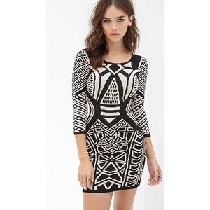 Forever 21 Women's Black Geo Pattern Bodycon Dress